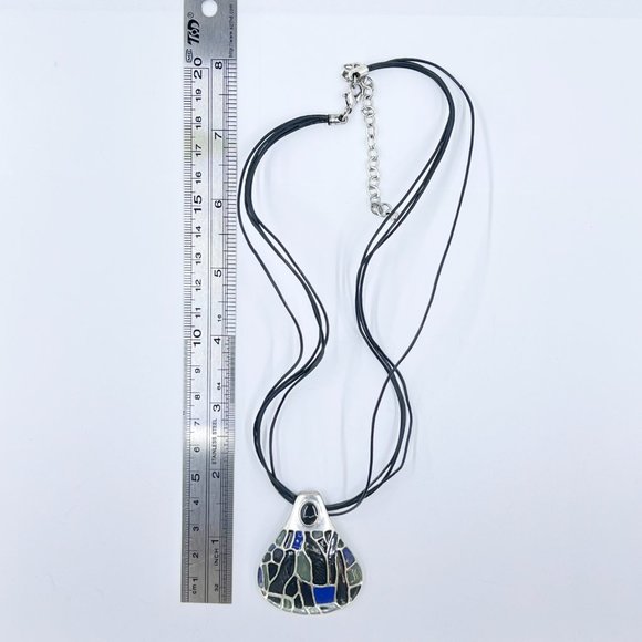 NWT - Christopher & Banks - Blue, Green & Black Pendant 16” Cord Necklace - Picture 8 of 10